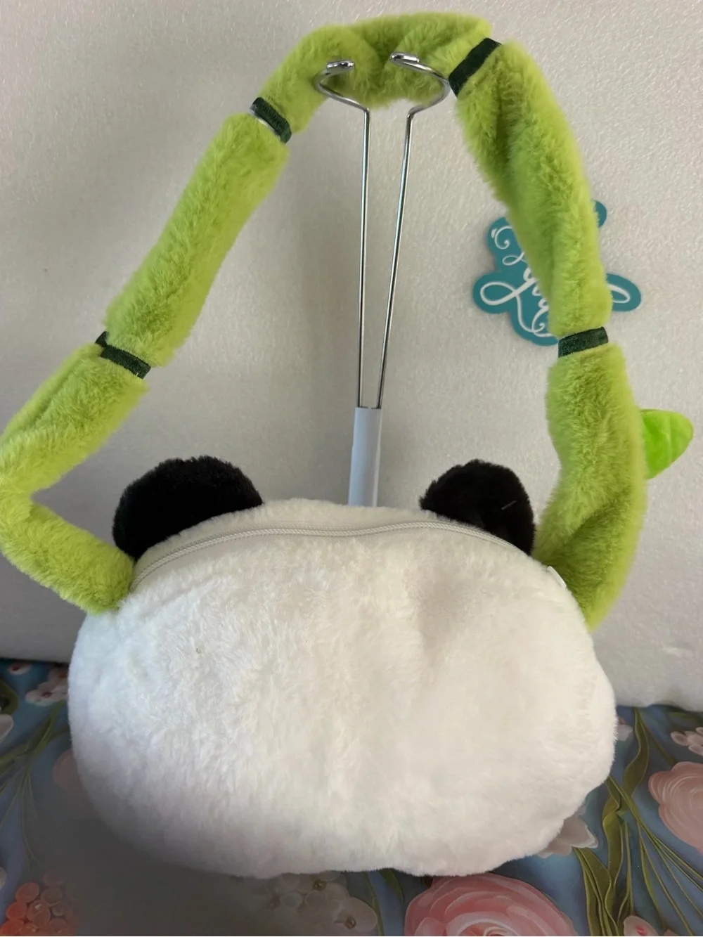 Plush Panda head Crossbody Bag in White & Green